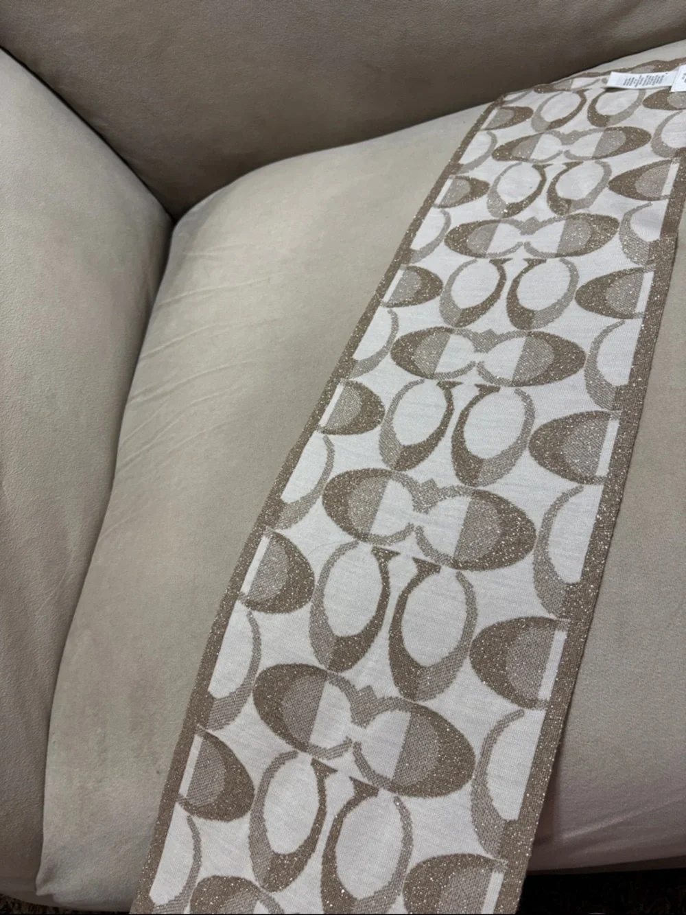 Coach Beige and White Signature Logo Scarf - Picture 4 of 4